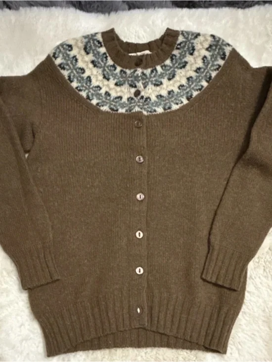 Women's Brown Button-Front Yoke Cardigan Sweater - Picture 1 of 4